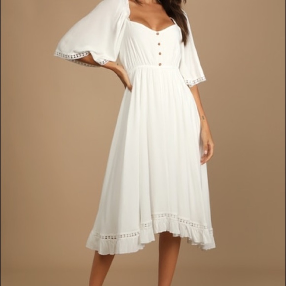 Lulus My Darling Love White Three-Quarter Sleeve Handkerchief Dress Small NWT